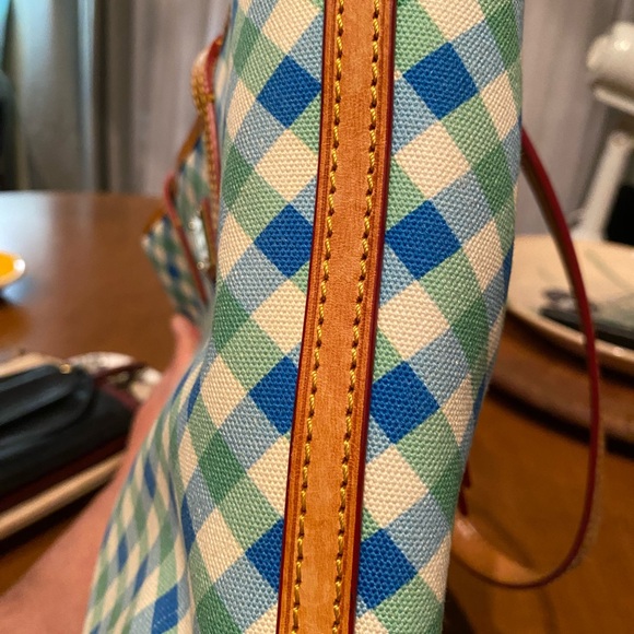 Dooney & Bourke Plaid Green and Blue Canvas Tote - Picture 3 of 15